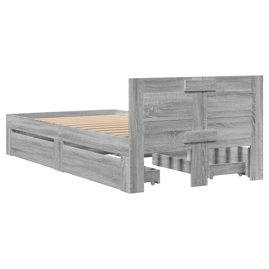 vidaXL Bed Frame with Headboard without Mattress Grey Sonoma 75x190 cm Small Single