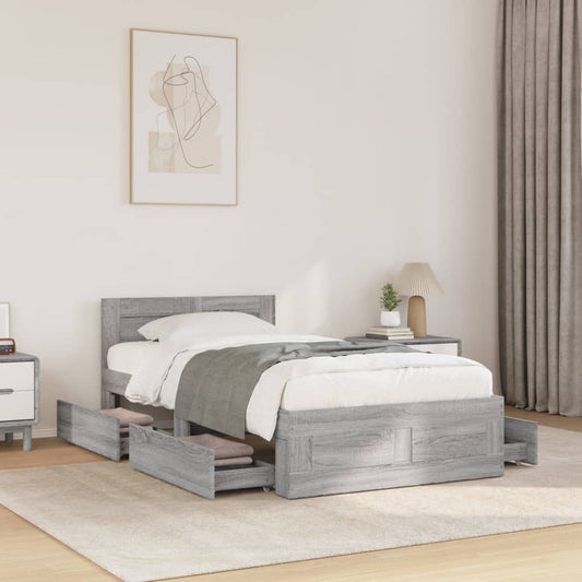 vidaXL Bed Frame with Headboard without Mattress Grey Sonoma 75x190 cm Small Single