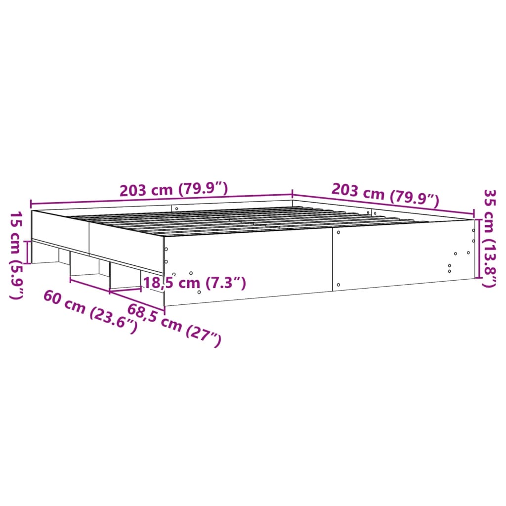 vidaXL Bed Frame without Mattress Concrete Grey 200x200cm Engineered Wood