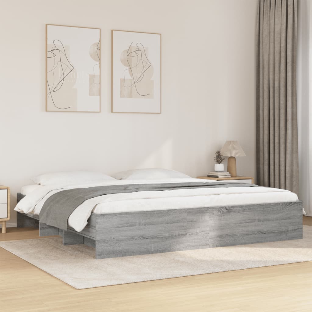 vidaXL Bed Frame | Grey sonoma | Engineered wood, Plywood slats | Double