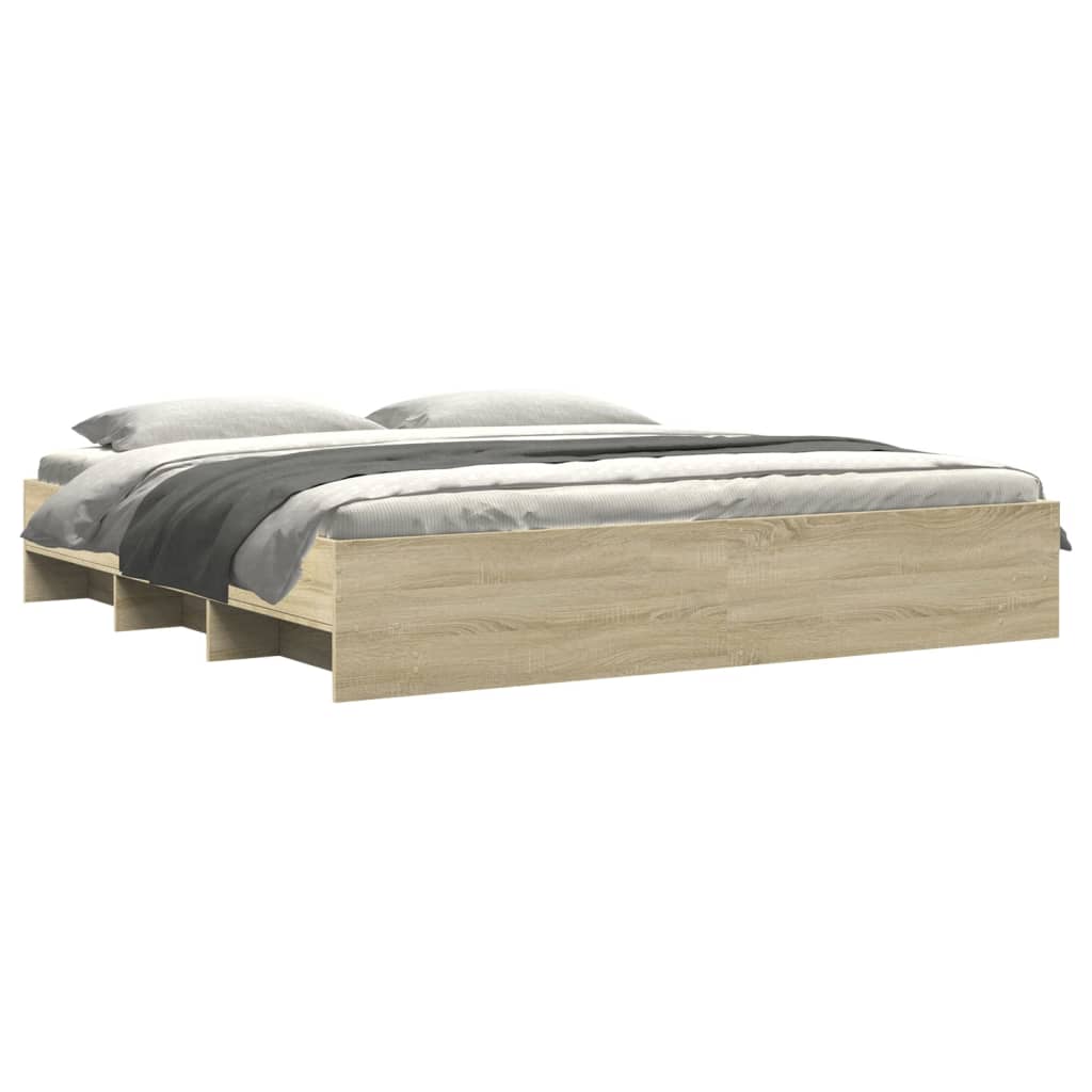 vidaXL Bed Frame | Sonoma Oak | Engineered wood, Plywood | 180x200 cm Super King