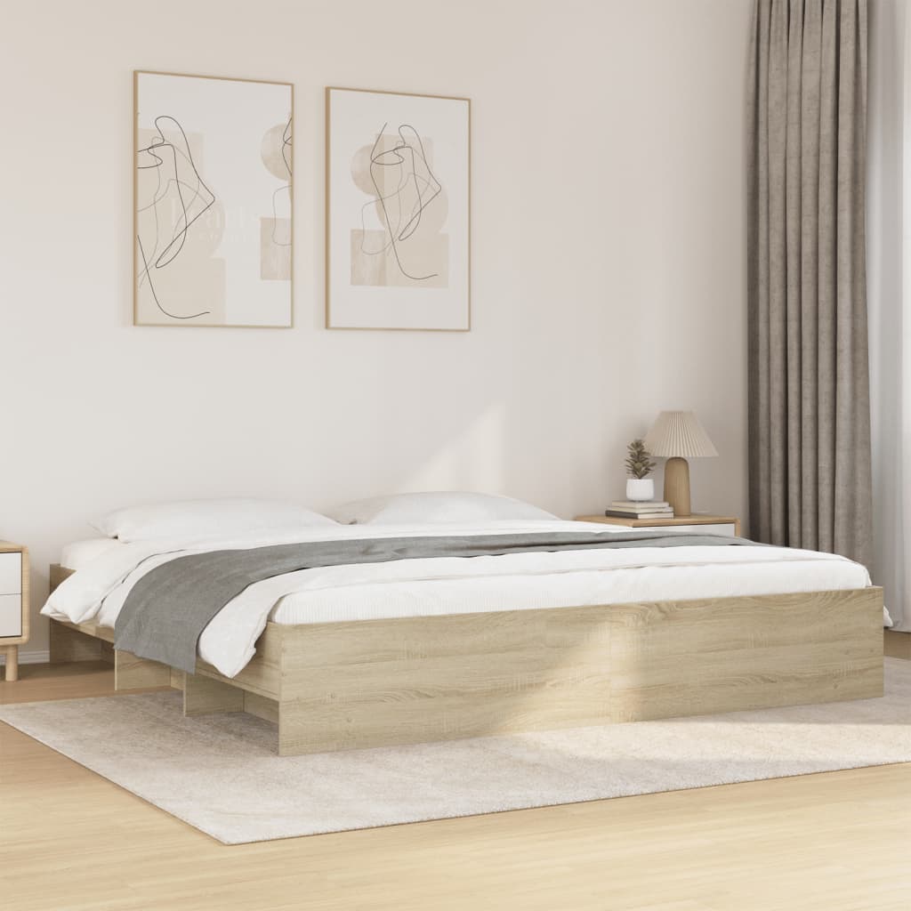 vidaXL Bed Frame | Sonoma Oak | Engineered wood, Plywood | 180x200 cm Super King