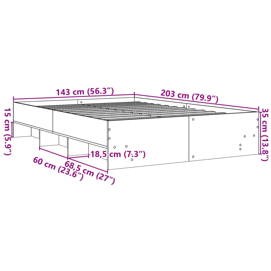 vidaXL Bed Frame | Concrete grey | Engineered wood frame, plywood slats | Double