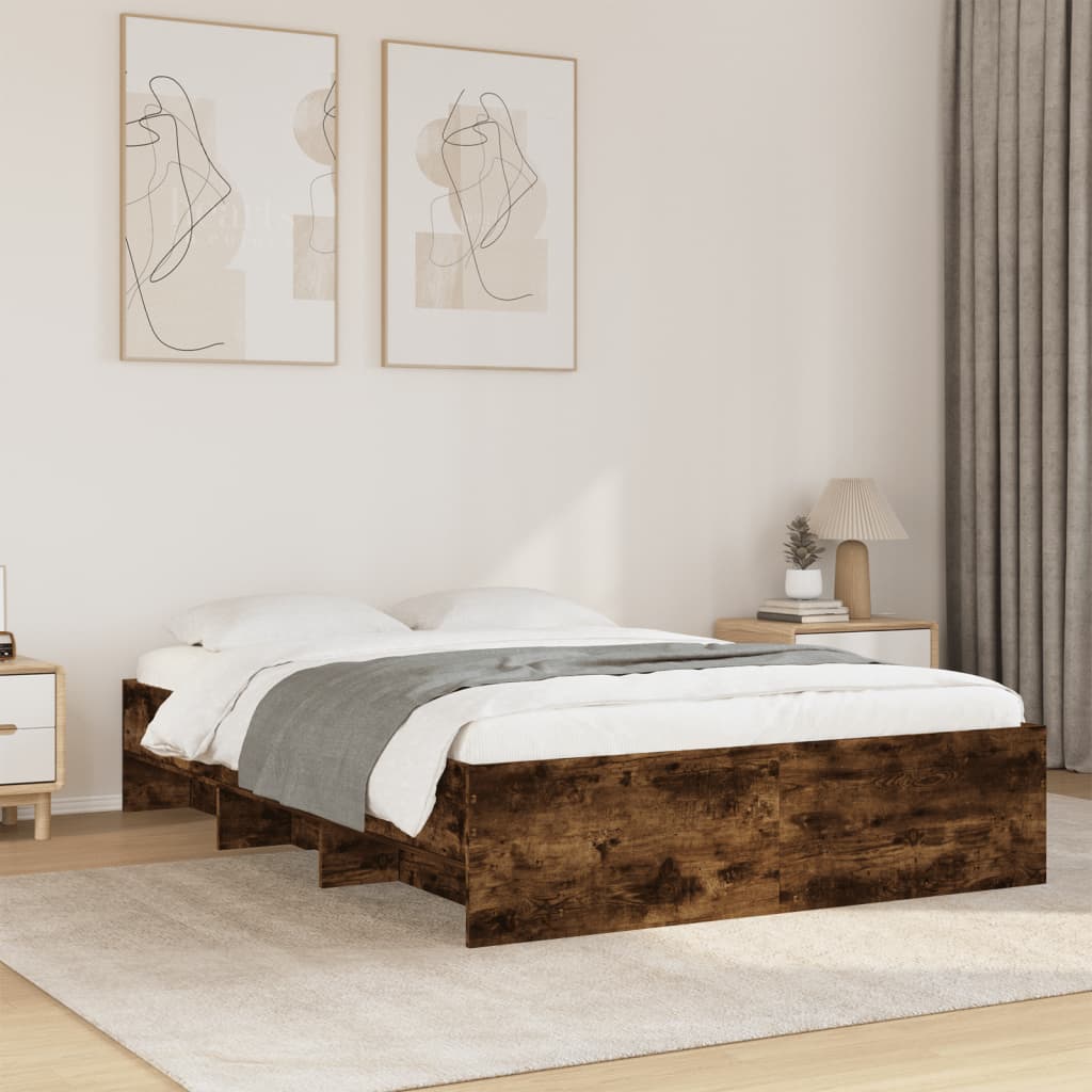 vidaXL Bed Frame | Smoked Oak | Engineered wood | 140 x 200 cm | Bed Frame