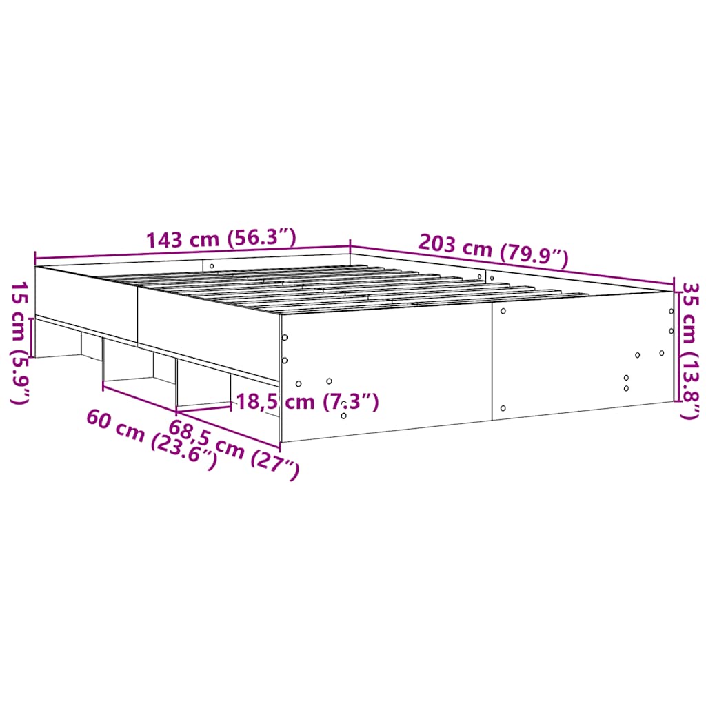 vidaXL Bed Frame | Grey Sonoma | Engineered Wood, Plywood | AU Double
