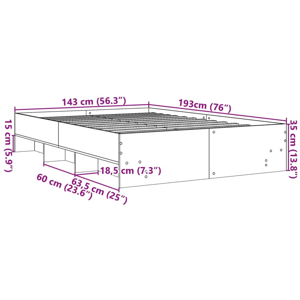 vidaXL Bed Frame | Black | Engineered Wood | 140x190 cm | Bed Frame