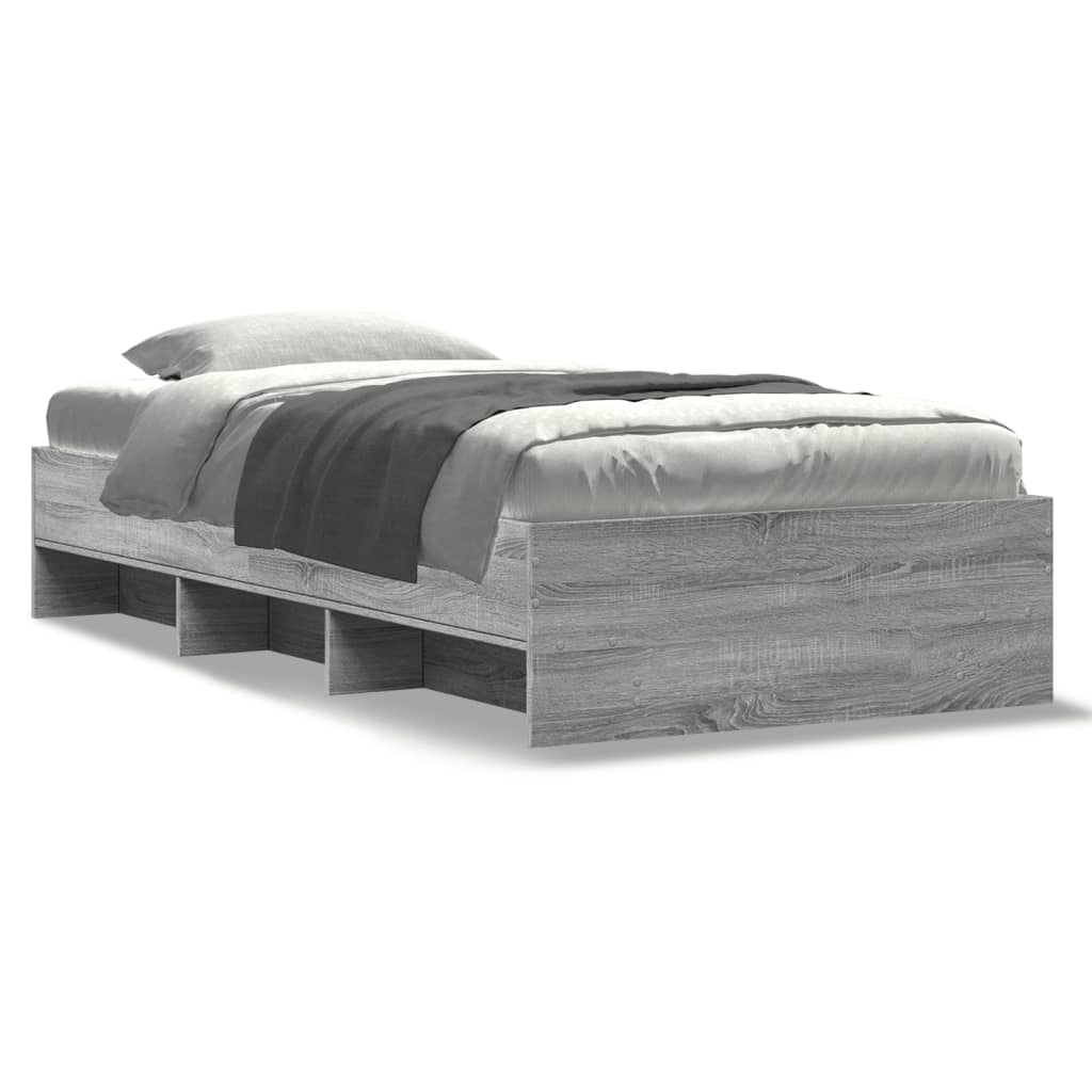 vidaXL Bed Frame without Mattress Grey Sonoma 75x190 cm Small Single Engineered Wood