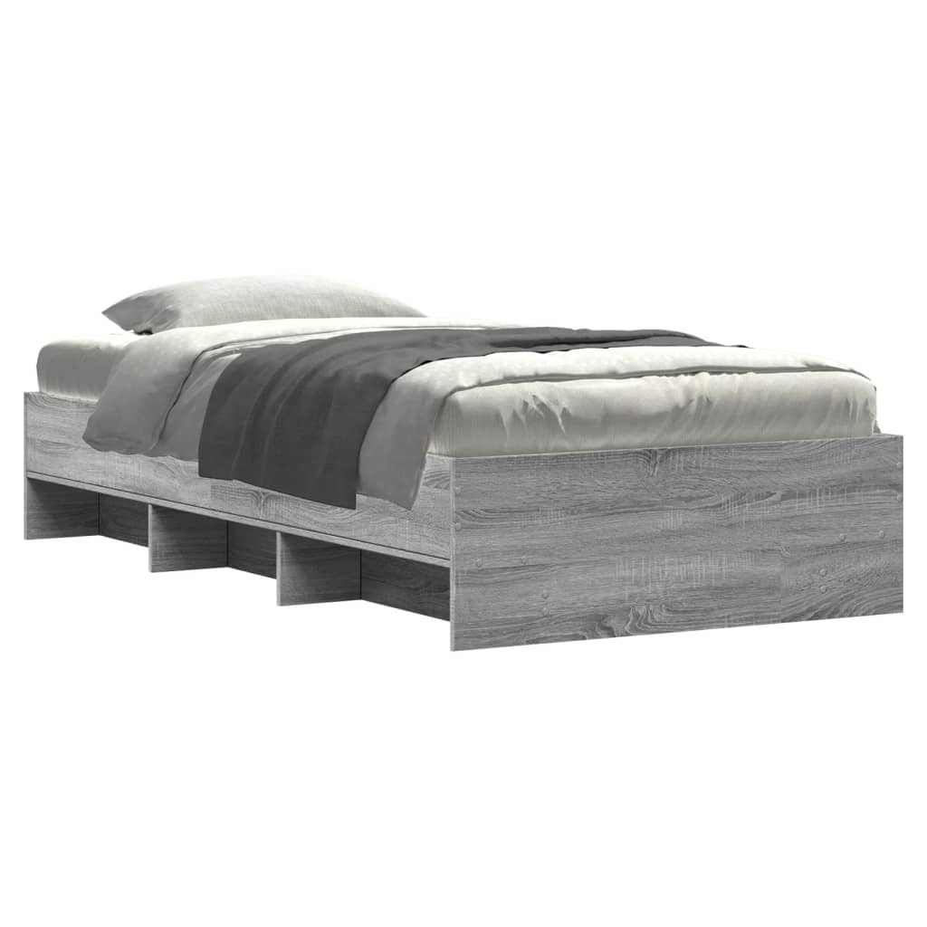 vidaXL Bed Frame without Mattress Grey Sonoma 75x190 cm Small Single Engineered Wood