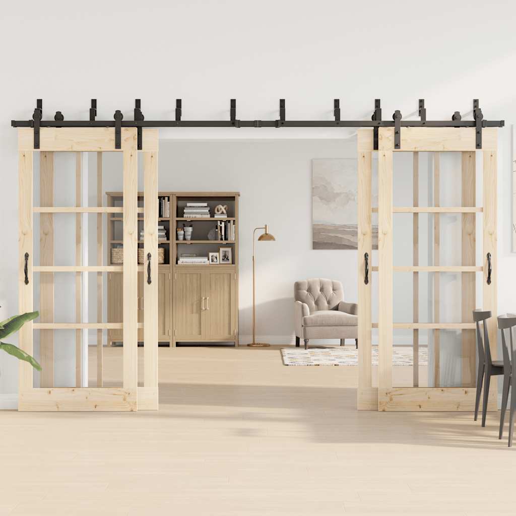vidaXL Sliding Door Hardware Kit 366 cm Steel Black