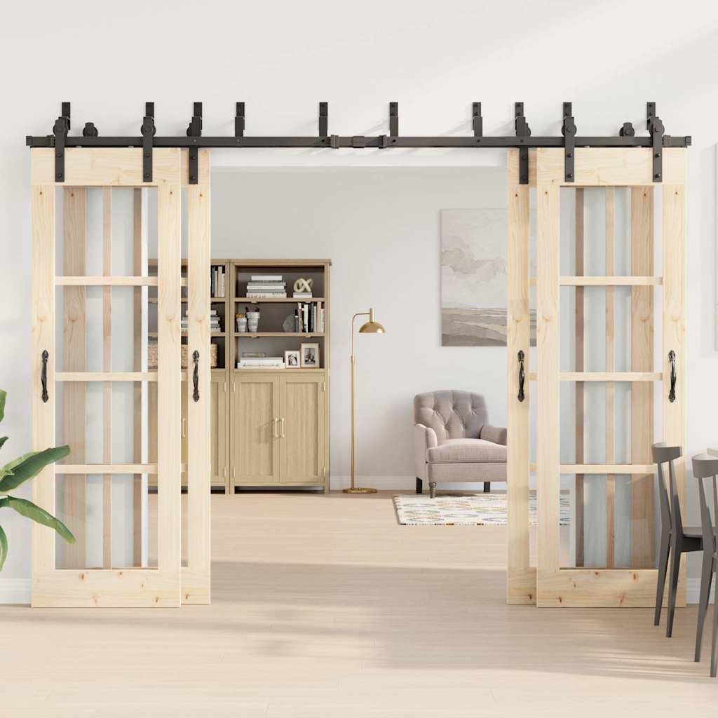 vidaXL Sliding Door Hardware Kit 305 cm Steel Black