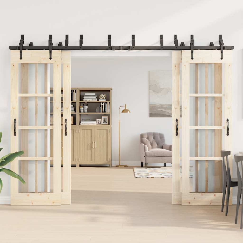 vidaXL Sliding Door Hardware Kit 305 cm Steel Black