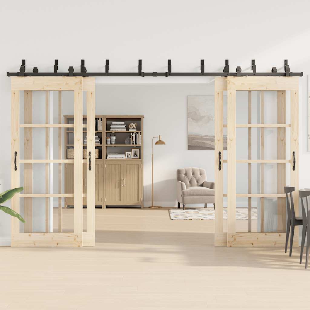 vidaXL Sliding Door Hardware Kit 366 cm Steel Black