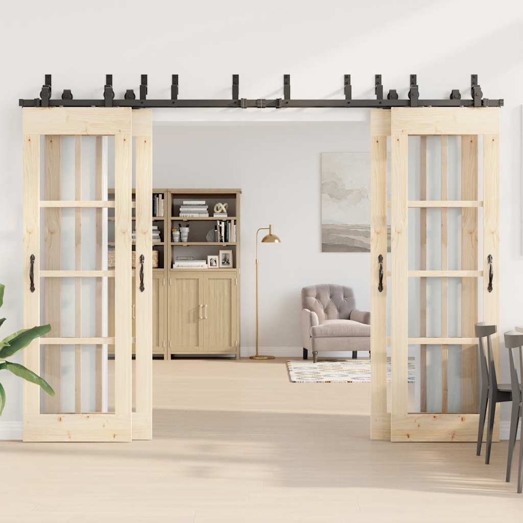 vidaXL Sliding Door Hardware Kit 305 cm Steel Black