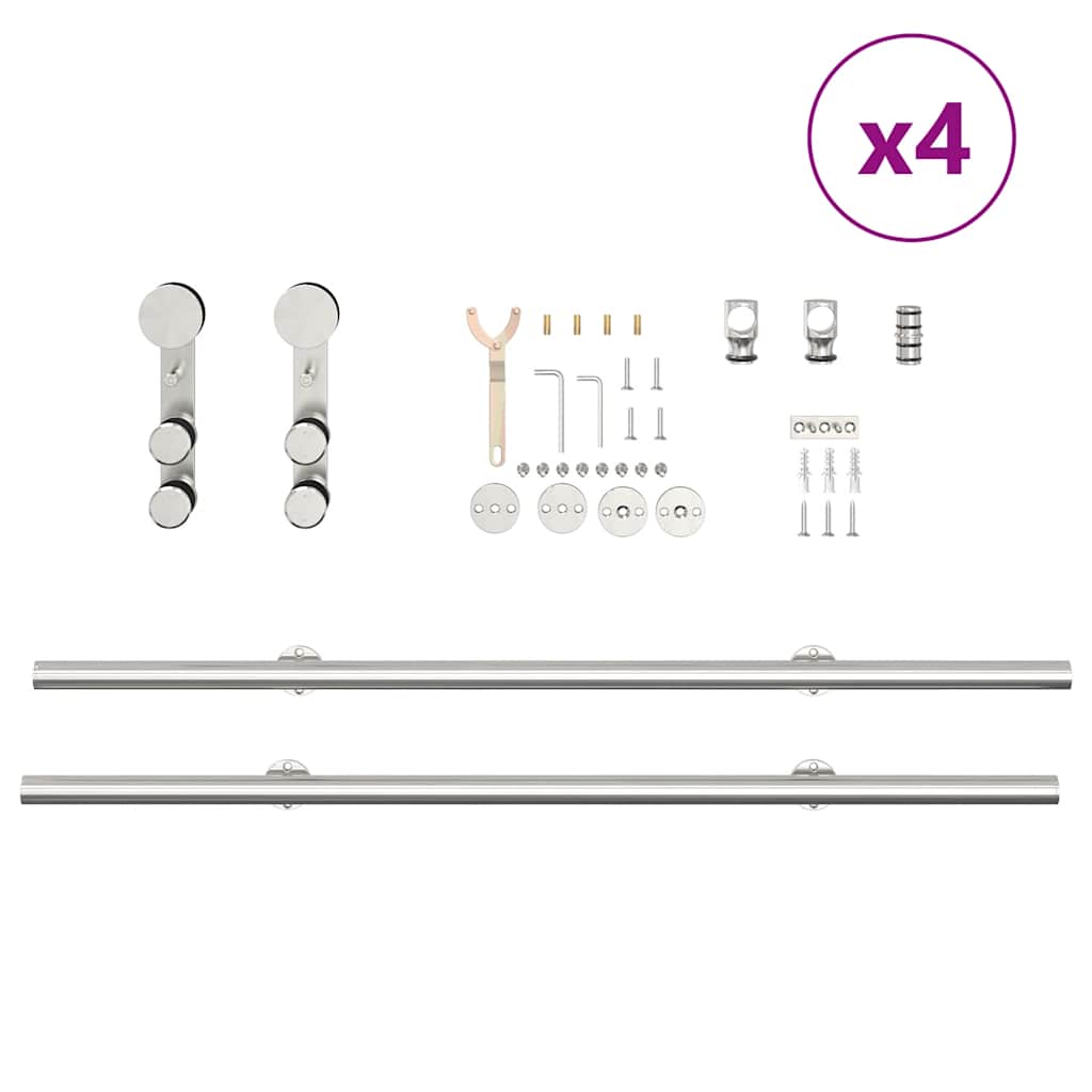 vidaXL Sliding Door Hardware Kit 366 cm Stainless Steel Silver
