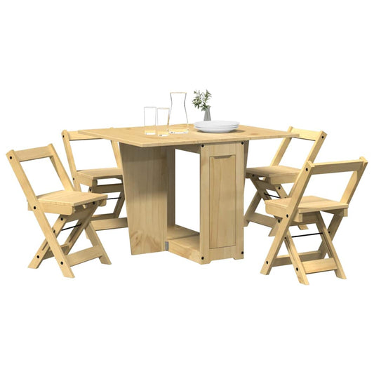 vidaXL 5 Piece Butterfly Dining Set "Corona" Foldable Wax Brown Pinewood