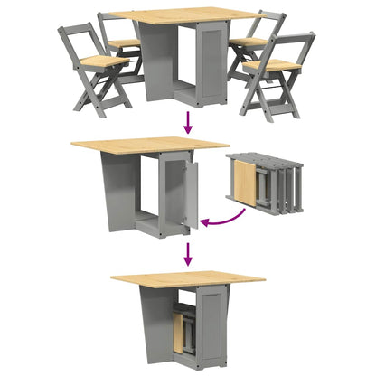 vidaXL 5 Piece Butterfly Dining Set "Corona" Foldable Grey Pinewood