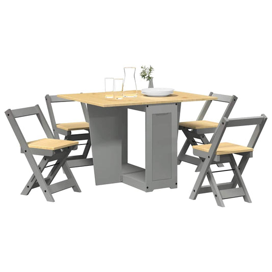 vidaXL 5 Piece Butterfly Dining Set "Corona" Foldable Grey Pinewood