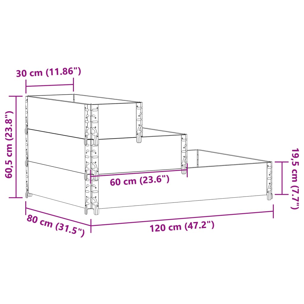 vidaXL 3-Tier Raised Bed Grey 120x80 cm Solid Wood Pine