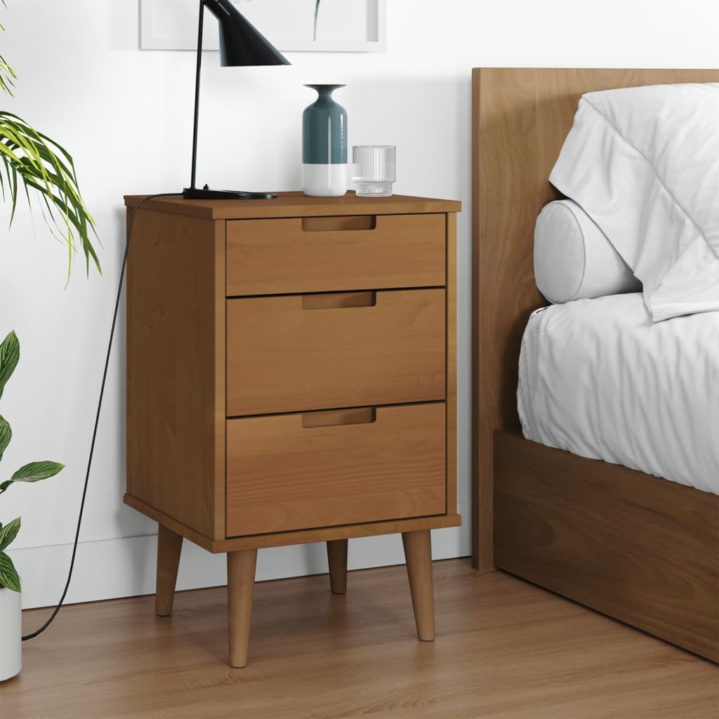 vidaXL Bedside Cabinet "MOLDE" Brown 40x35x65 cm Solid Wood Pine