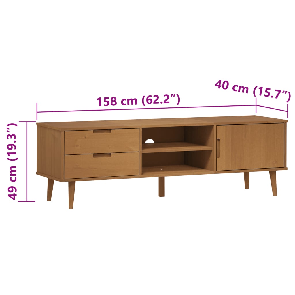 vidaXL TV Cabinet "MOLDE" Brown 158x40x49 cm Solid Wood Pine