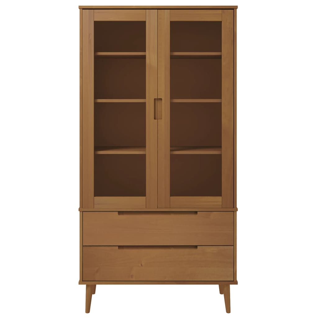 vidaXL Vitrine Cabinet MOLDE Brown 90x35x175 cm Solid Wood Pine