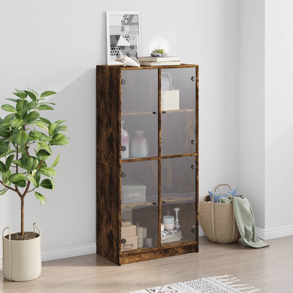 vidaXL Highboard with Doors Smoked Oak 68x37x142 cm Engineered Wood