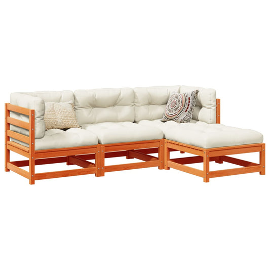 vidaXL Garden Sofa Set | Wax Brown | Solid Pine Wood | 4 Piece Set | Modular
