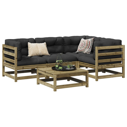 vidaXL Garden Sofa Set | Natural Pine | Solid Pine Wood | 5 Piece | Modular
