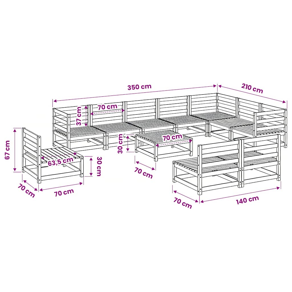 vidaXL 11 Piece Garden Sofa Set Solid Wood Pine