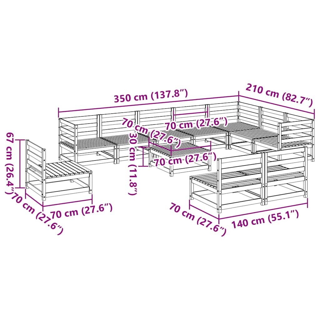 vidaXL 11 Piece Garden Sofa Set Wax Brown Solid Wood Pine