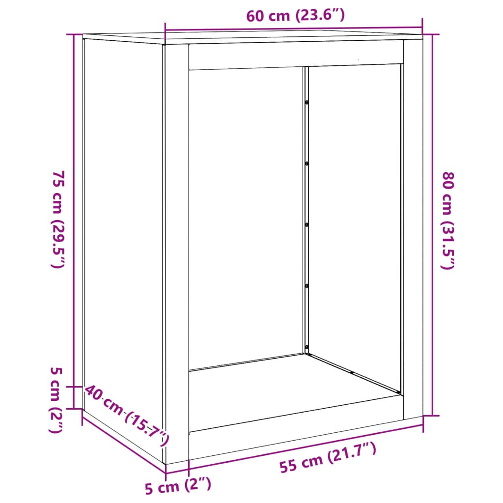 vidaXL Firewood Rack White 60x40x80 cm Steel