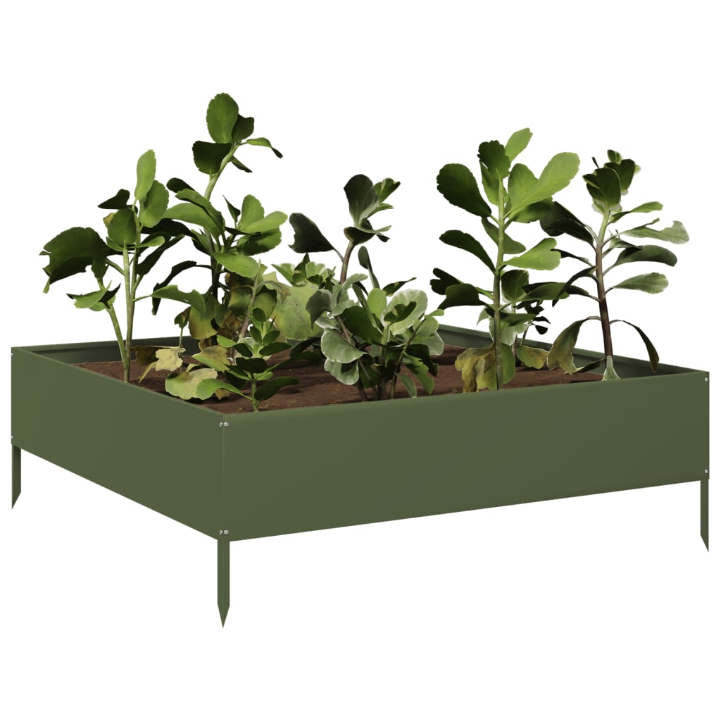 vidaXL Garden Raised Bed Olive green 100x100x33.5 cm Steel