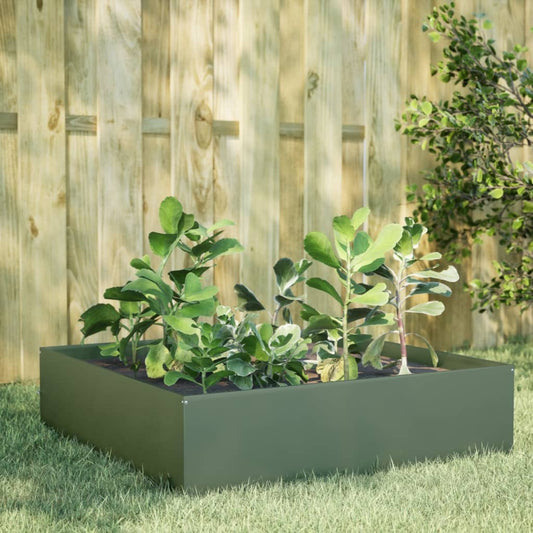 vidaXL Garden Raised Bed Olive green 100x100x41 cm Steel