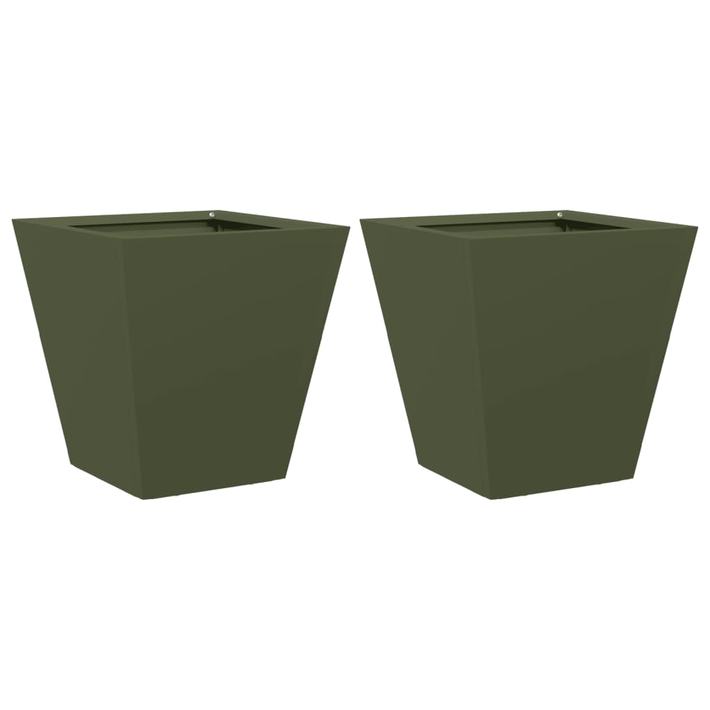 vidaXL Garden Planters 2 pcs Olive Green 30x30x30 cm Steel