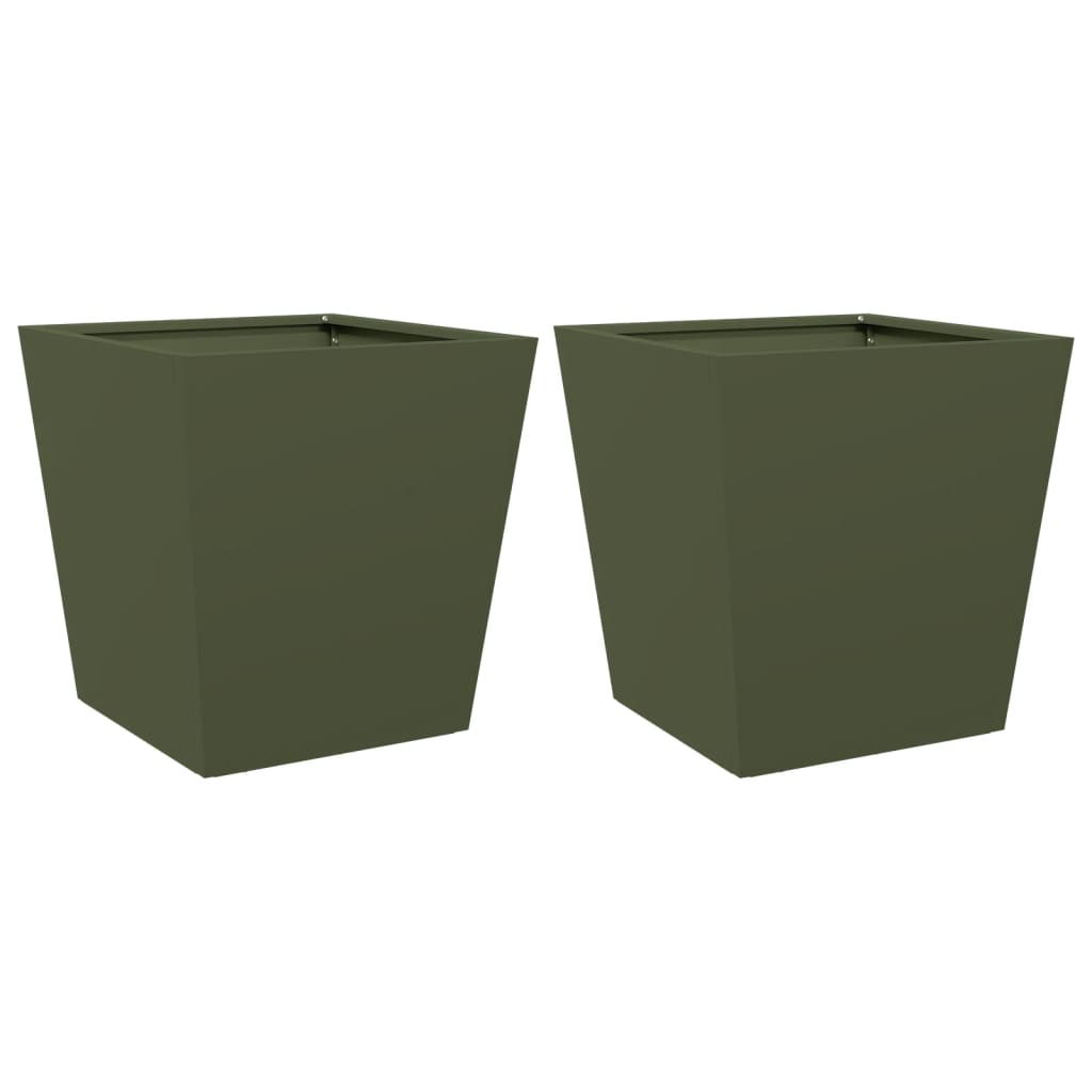 vidaXL Garden Planters Olive Green 2 pcs 40x40x40 cm Steel