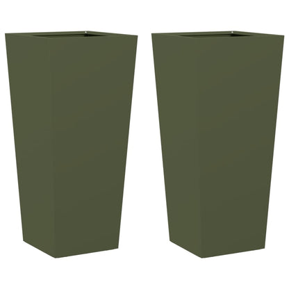 vidaXL Garden Planters 2 pcs Olive Green 35x35x75 cm Steel
