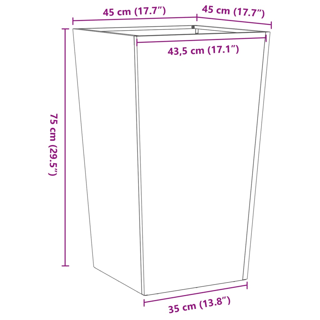 vidaXL Garden Planter 45x45x75 cm Weathering Steel