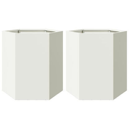 vidaXL Garden Planter 2 pcs White Hexagon 46x40x45 cm Steel