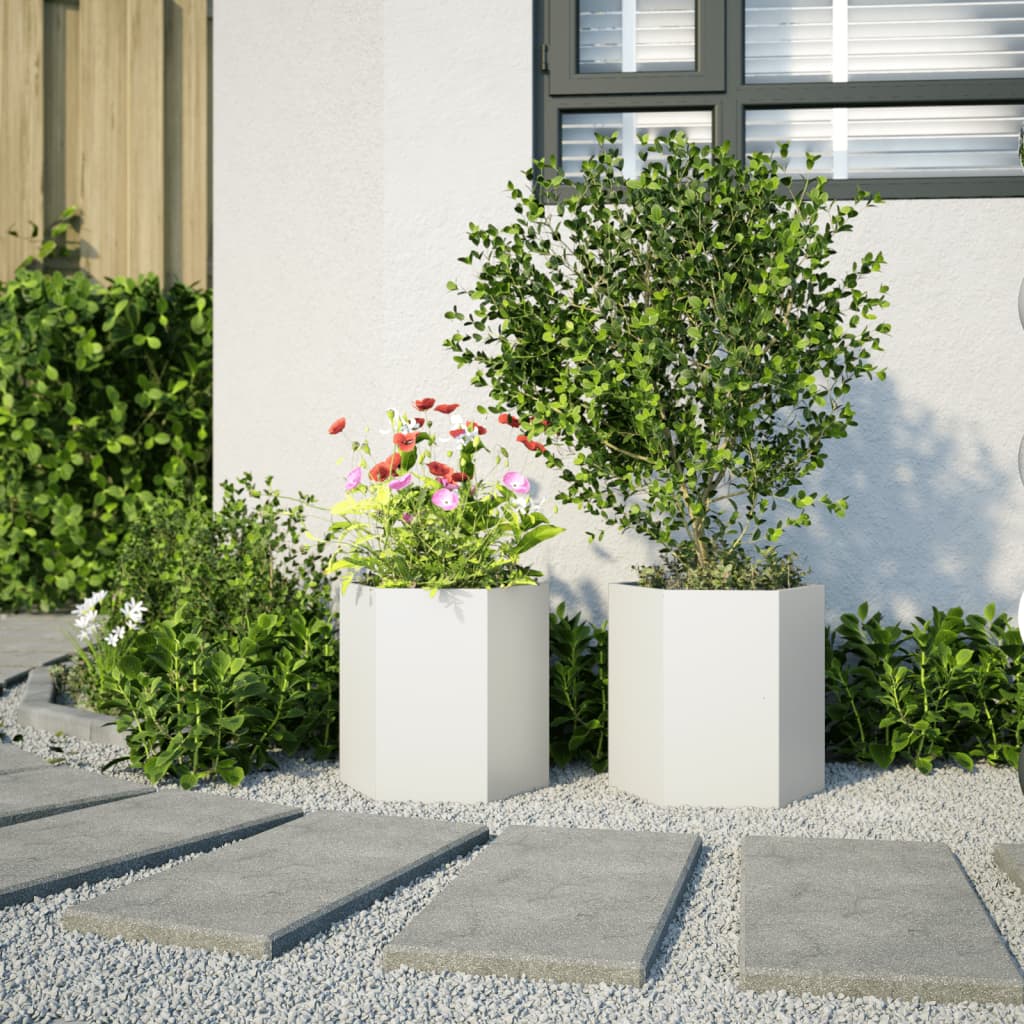 vidaXL Garden Planter 2 pcs White Hexagon 46x40x45 cm Steel