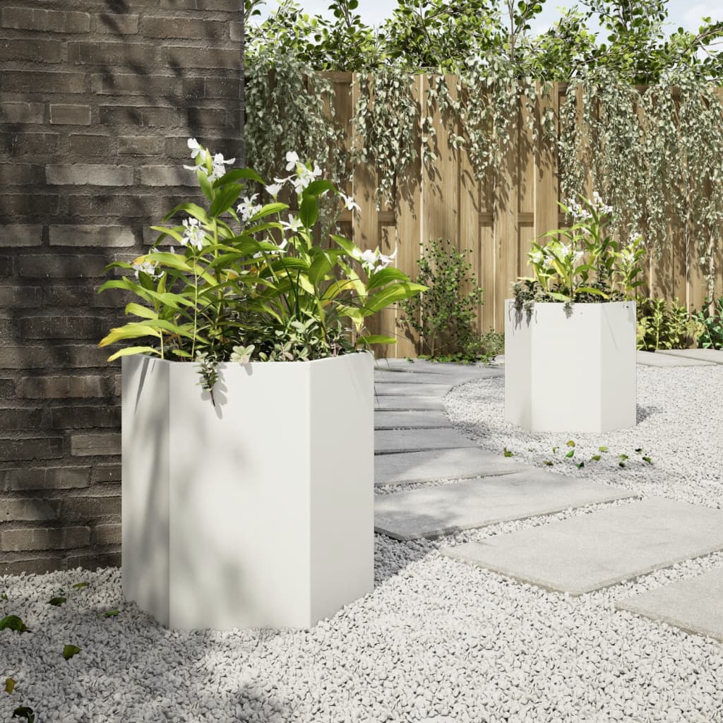 vidaXL Garden Planter 2 pcs White Hexagon 46x40x45 cm Steel