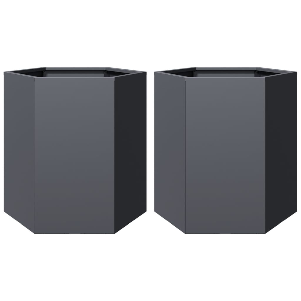 vidaXL Garden Planters 2 pcs Anthracite Hexagon 46x40x45 cm Steel