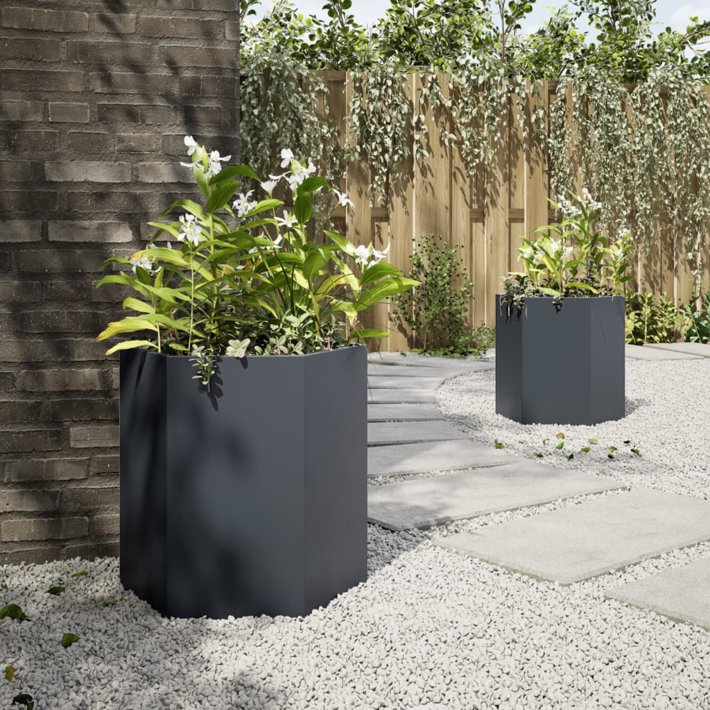 vidaXL Garden Planters 2 pcs Anthracite Hexagon 46x40x45 cm Steel