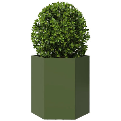 vidaXL Garden Planter Olive Green Hexagon 46x40x45 cm Steel