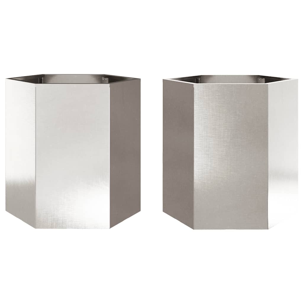 vidaXL Garden Planter 2 pcs Hexagon 46x40x45 cm Stainless Steel