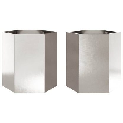 vidaXL Garden Planter 2 pcs Hexagon 46x40x45 cm Stainless Steel