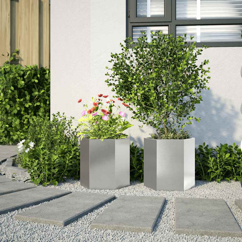 vidaXL Garden Planter 2 pcs Hexagon 46x40x45 cm Stainless Steel