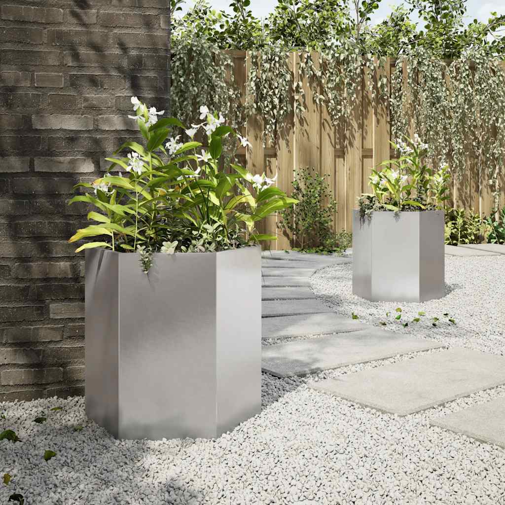 vidaXL Garden Planter 2 pcs Hexagon 46x40x45 cm Stainless Steel