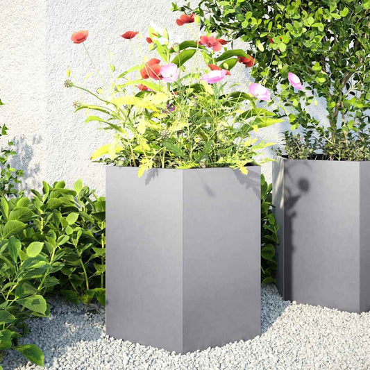 vidaXL Garden Planters 2 pcs Hexagon 46x40x45 cm Galvanized Steel