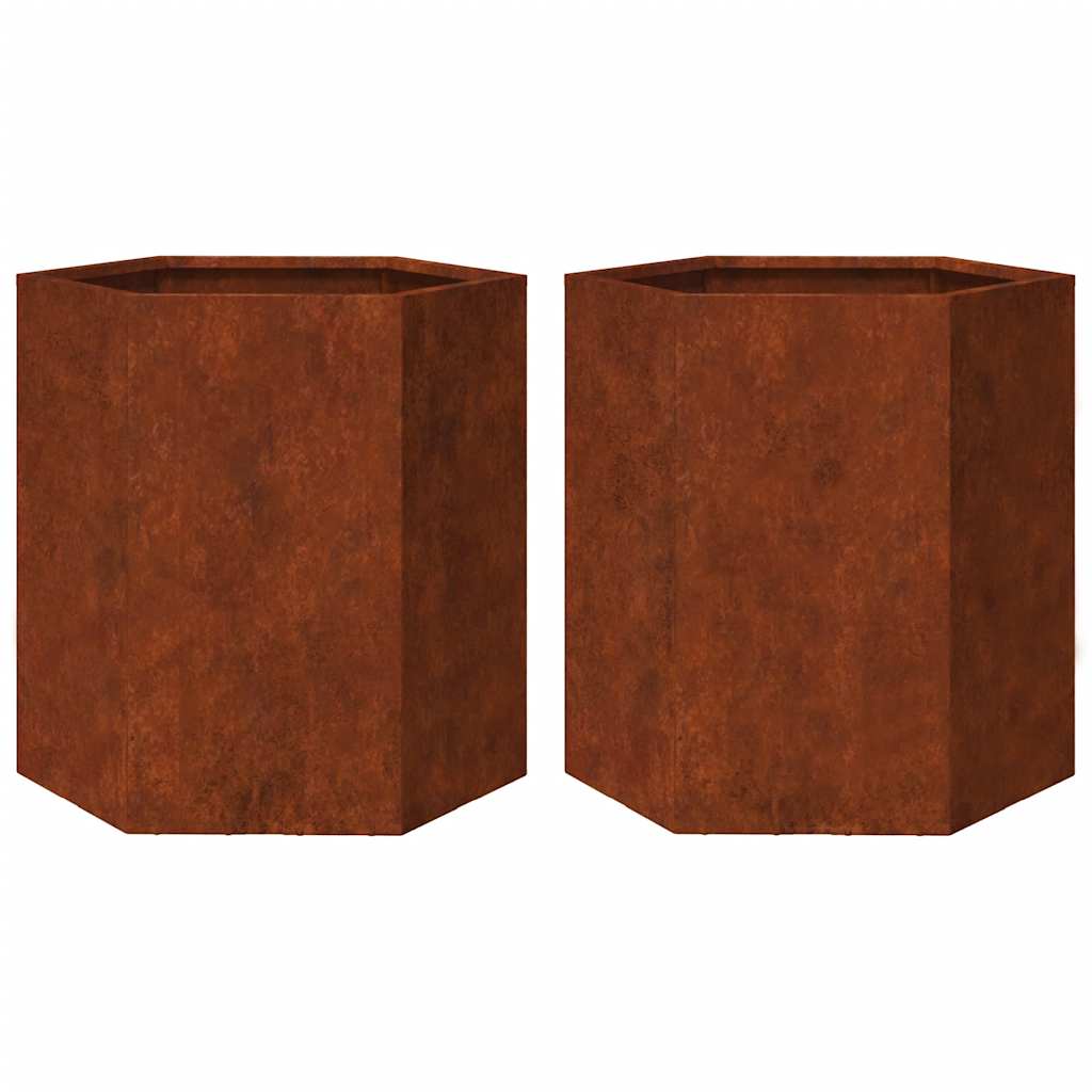 vidaXL Garden Planters 2 pcs Hexagon 46x40x45 cm Weathering Steel