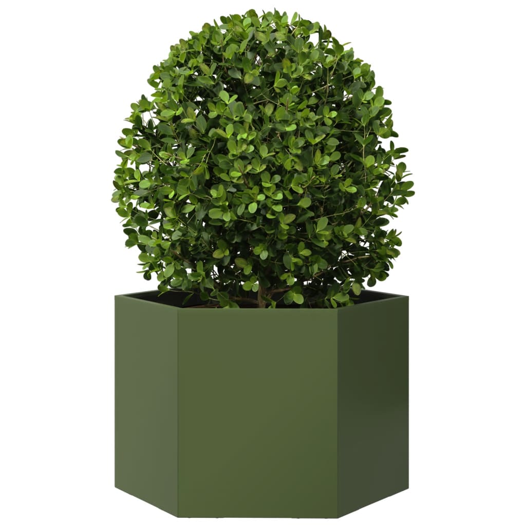 vidaXL Garden Planter Olive Green Hexagon 69x60x45 cm Steel